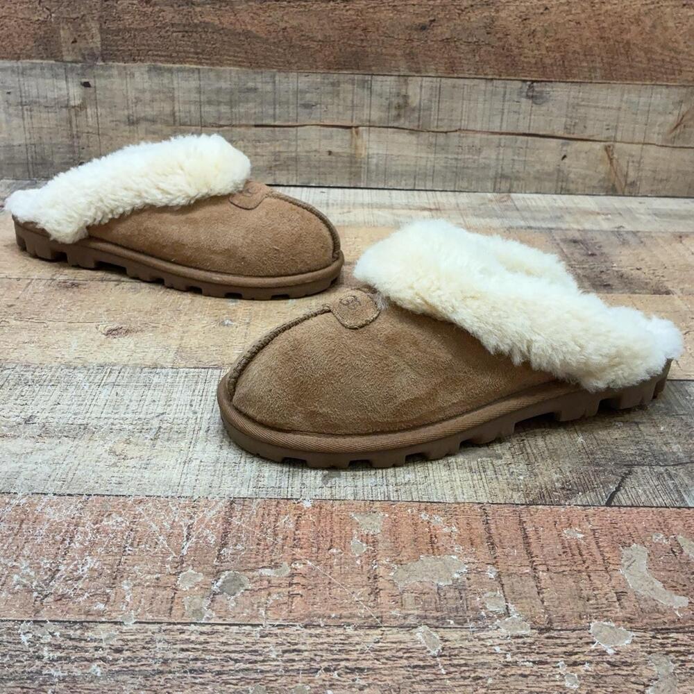 UGG 5125 Slippers Womens Size 7 38 Brown Suede Shearling Clog Slip On Shoes